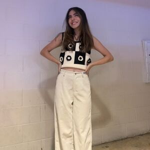 ZARA Floral Black and White Sweater Vest